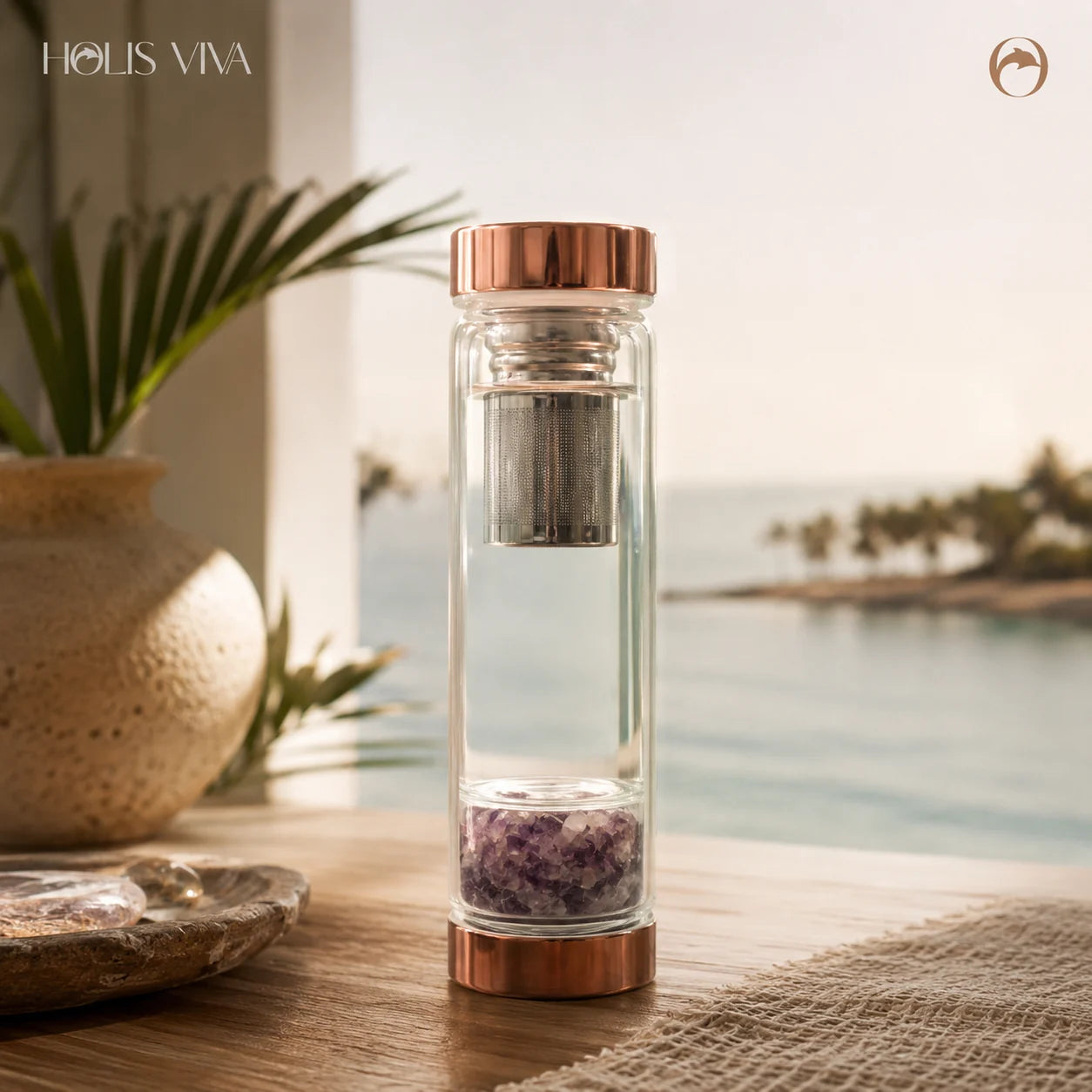 Garrafa Cristalina Holis com Cristal Natural e Infusor em Aço Inox